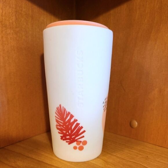 Starbucks 2019 Ceramic Holiday Traveler Tumbler 12oz Pink Pine Berries - Picture 2 of 8